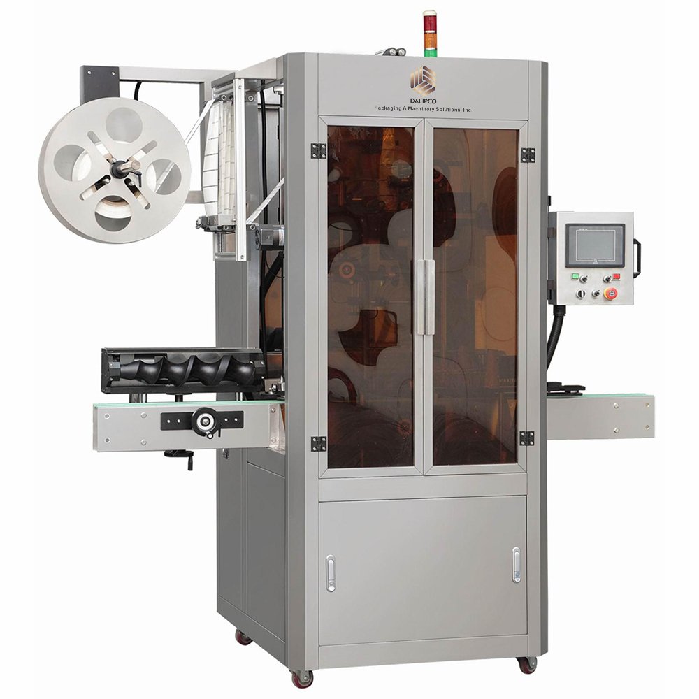 Automatic sleeve labeling applicator and shrink tunnel system